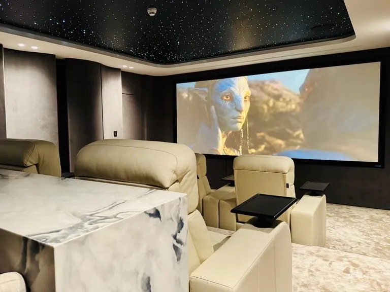 Jumeira Golf Estate private villa home cinema with Sony 4K laser projector and Bowers & Wilkins by Luxsmart Automation Dubai