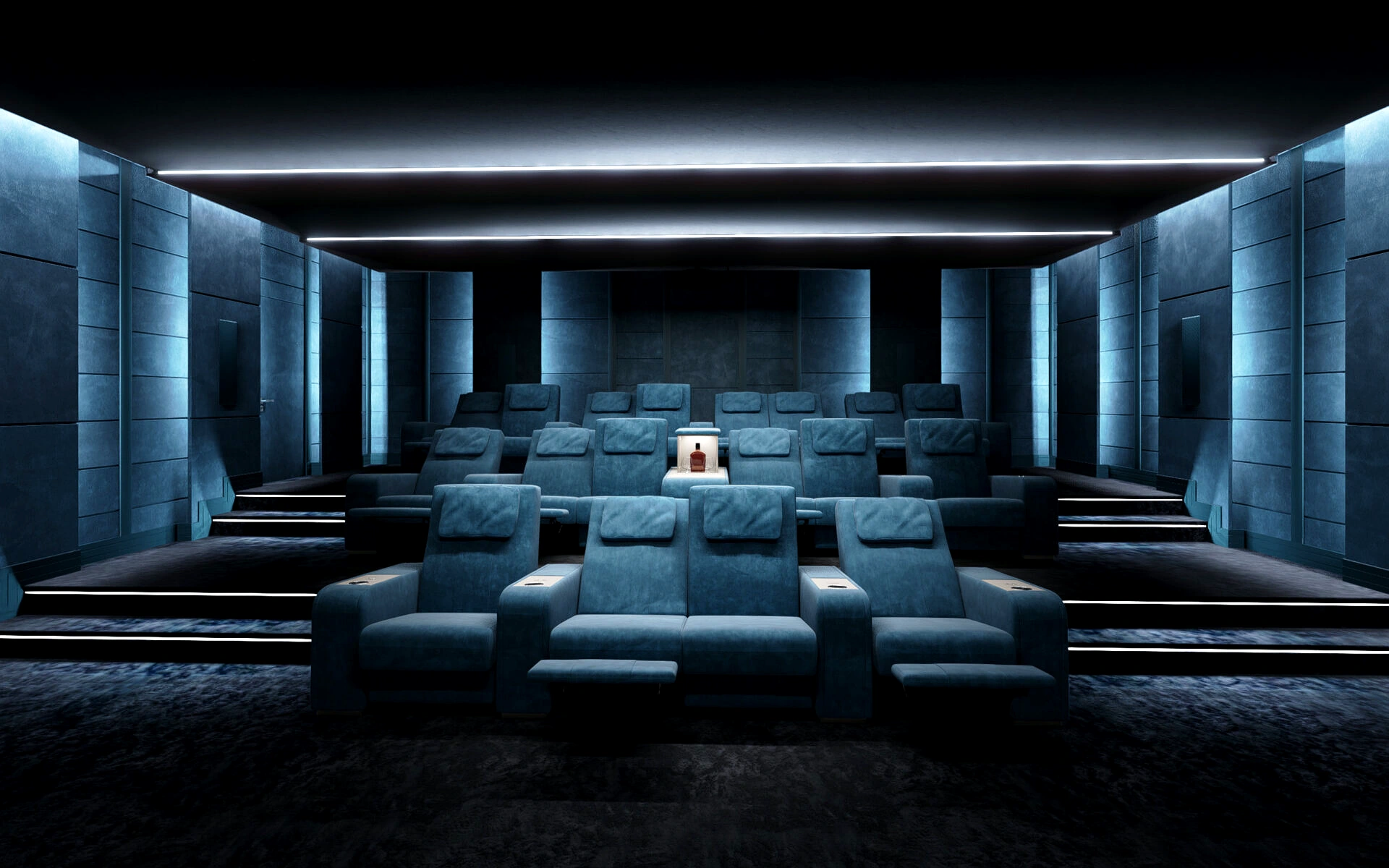 Luxury private home cinema with premium seating and immersive Dolby Atmos system installed by LuxSmart Dubai