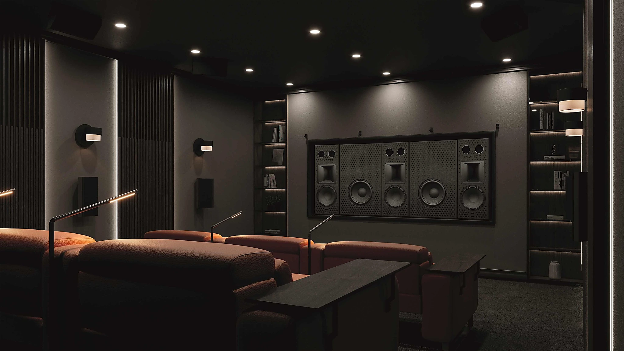 Luxury home cinema speaker wall installation in Dubai by LuxSmart