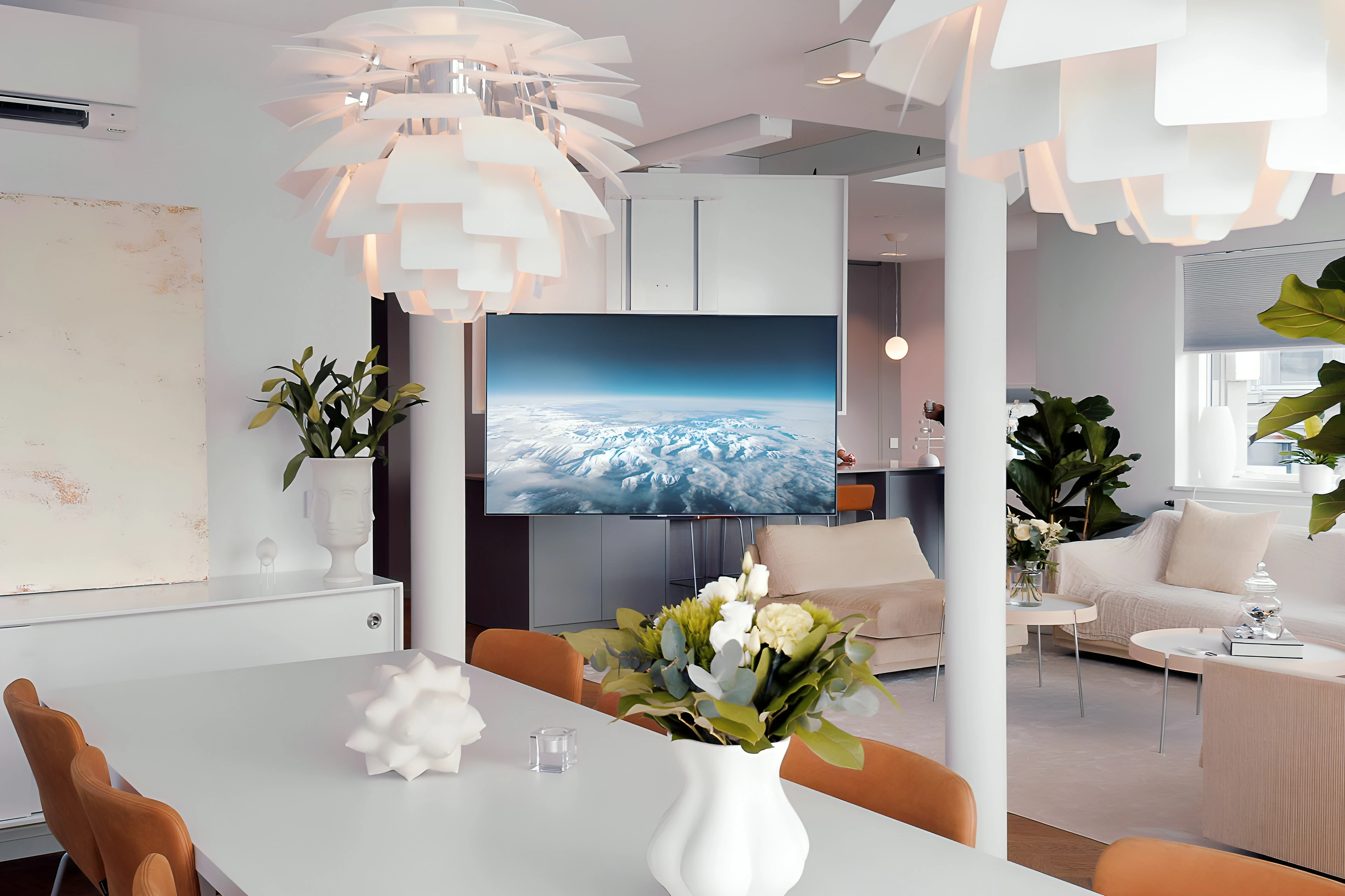 Motorized pop-up TV lift installed in an outdoor luxury villa seating area in Dubai